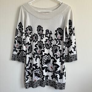 WHBM Floral Tunic Silk Wool Blend 3/4 Sleeves Scoop Neck Lightweight SMALL